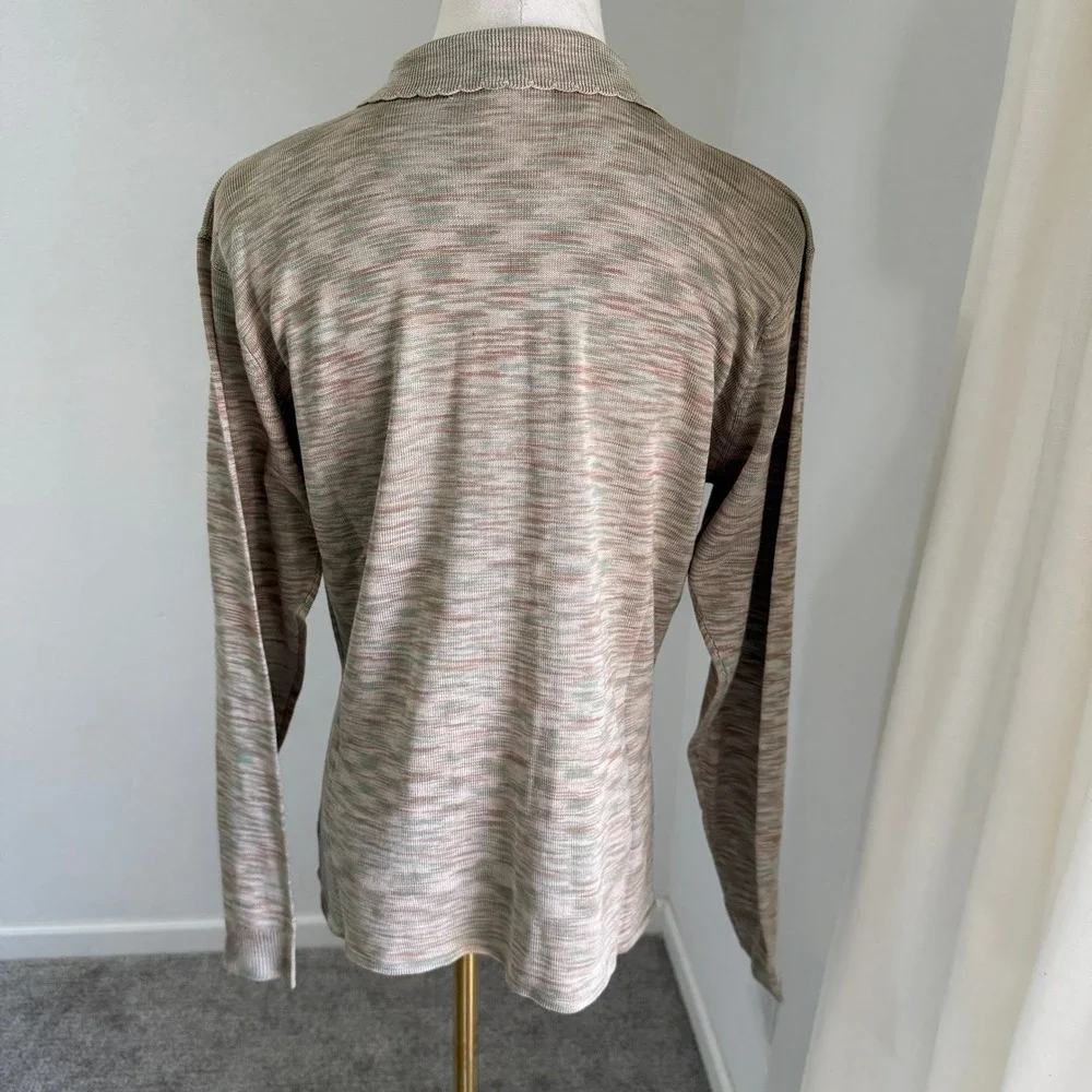 Vintage 100% Silk Space Dye Cardigan Scalloped Polo Medium Feminine Delicate